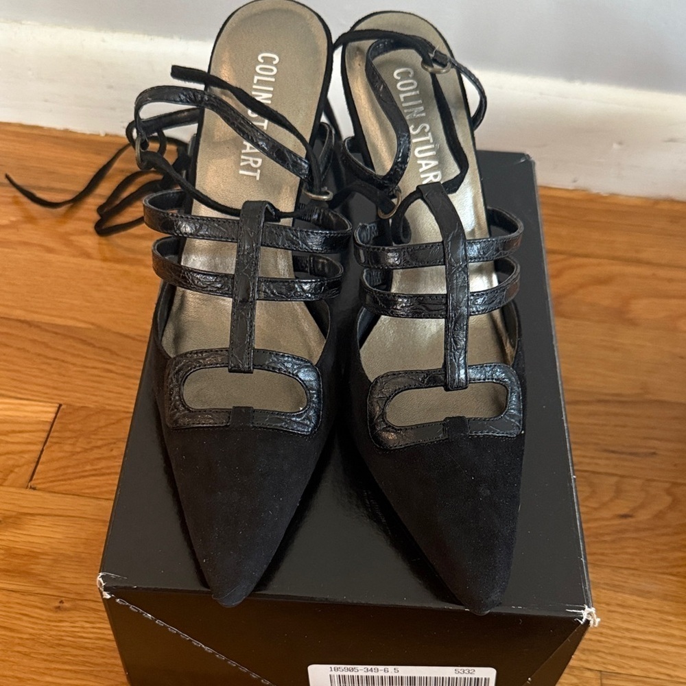 Colin Stuart vintage 2005 black suede strappy legwrap size 6.5 - Picture 1 of 5